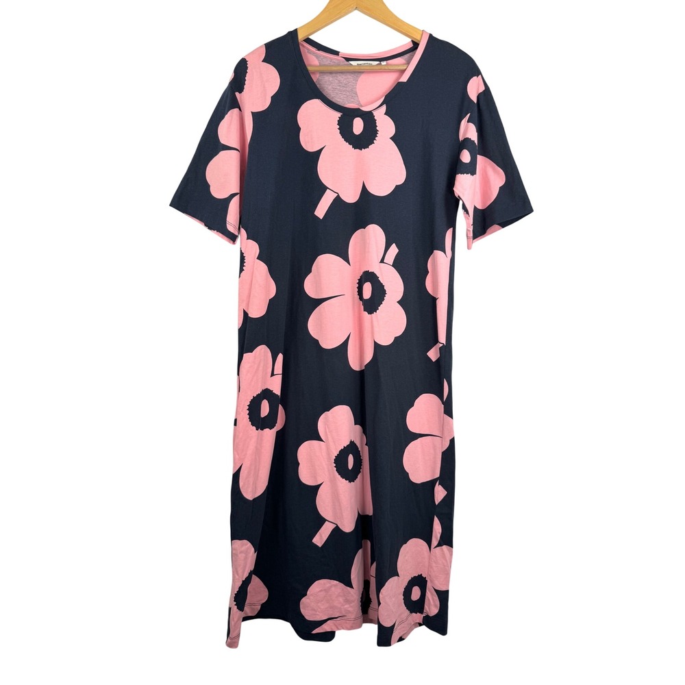 Marimekko Juhlas Unikko midi pink floral shirt dress kid core bubblegum sz XS